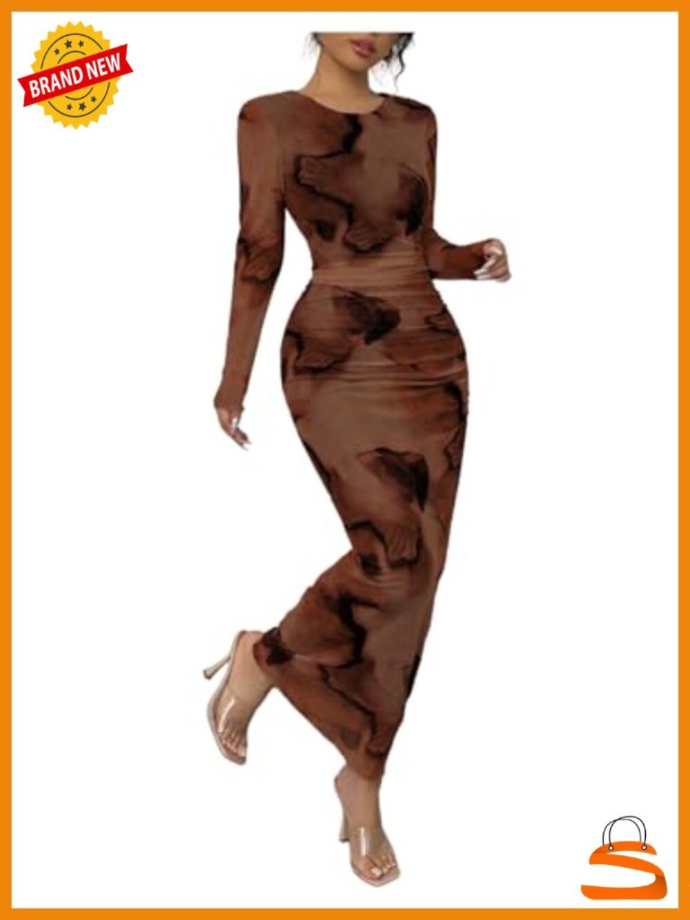 Long Sleeve Bodycon Maxi Dress Ruched Slim Fit Wedding Guest Cocktail Party